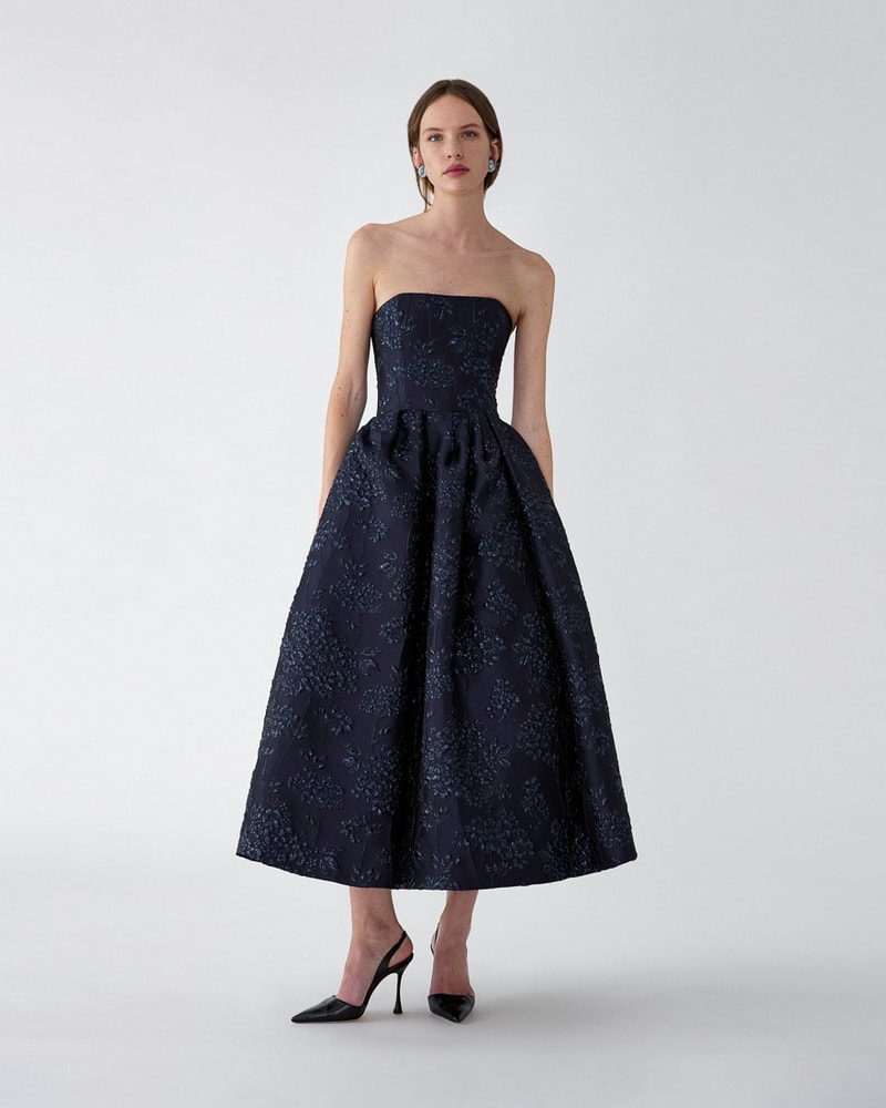 Floral Lurex Jacquard Strapless Dress