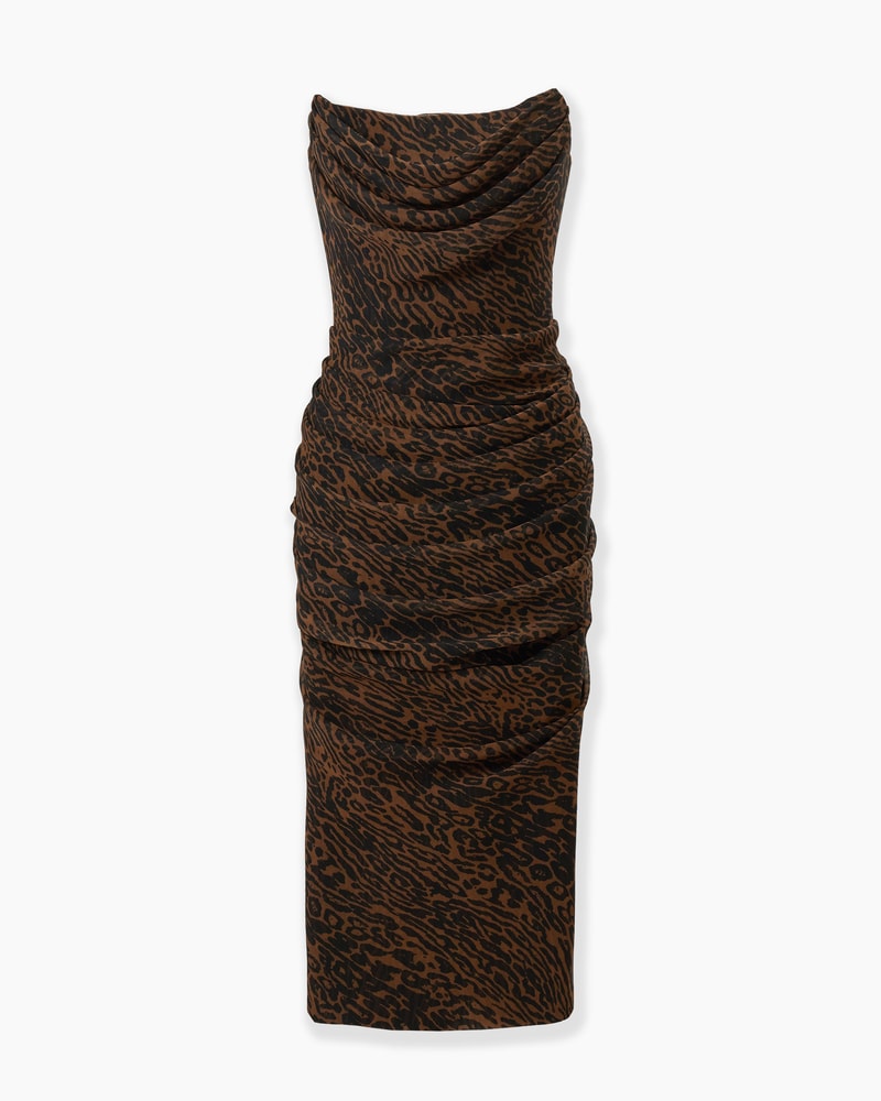Draped Leopard Print Chiffon Dress