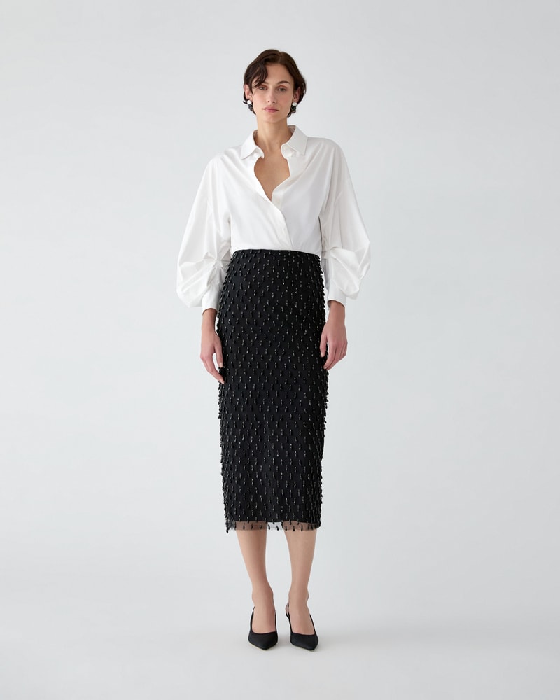 Crystal-Embroidered Pencil Skirt