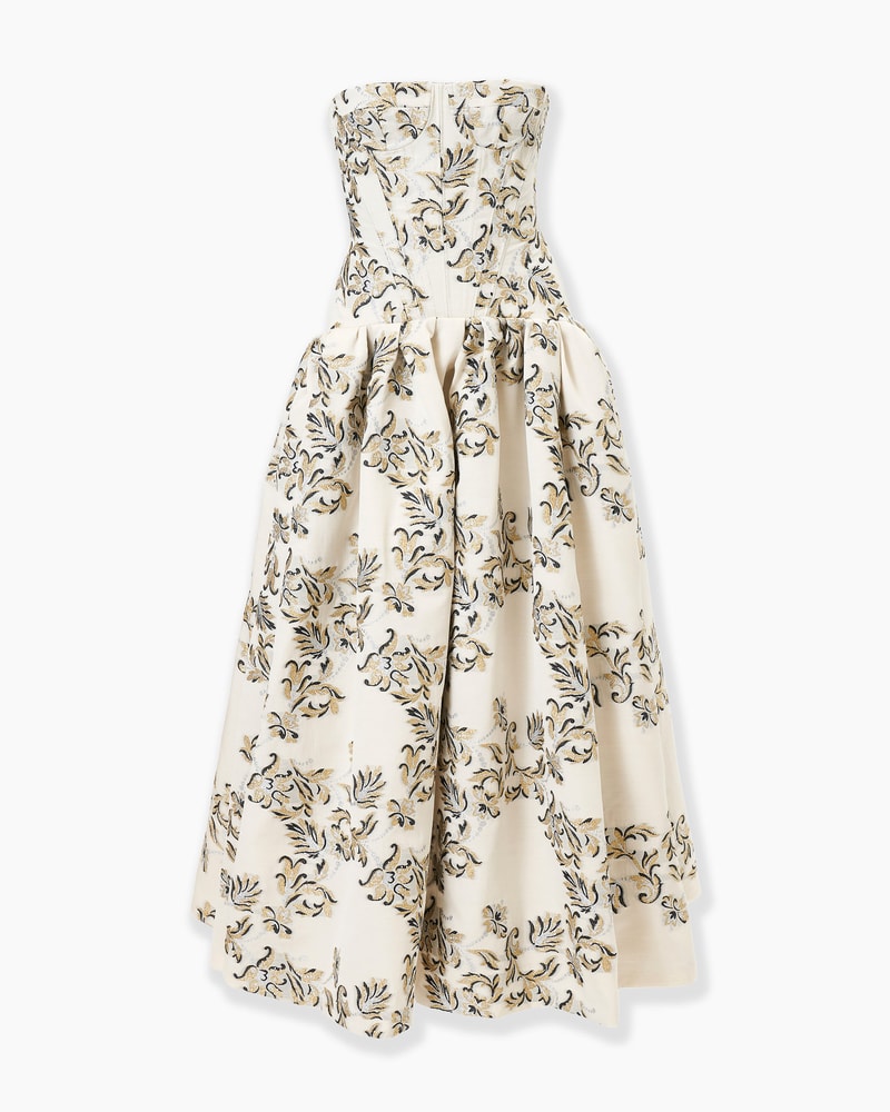 Lurex Trellis Jacquard Strapless Dress