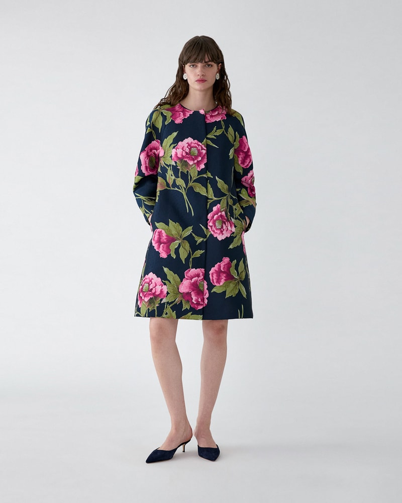 Peony Jacquard Cocoon Coat