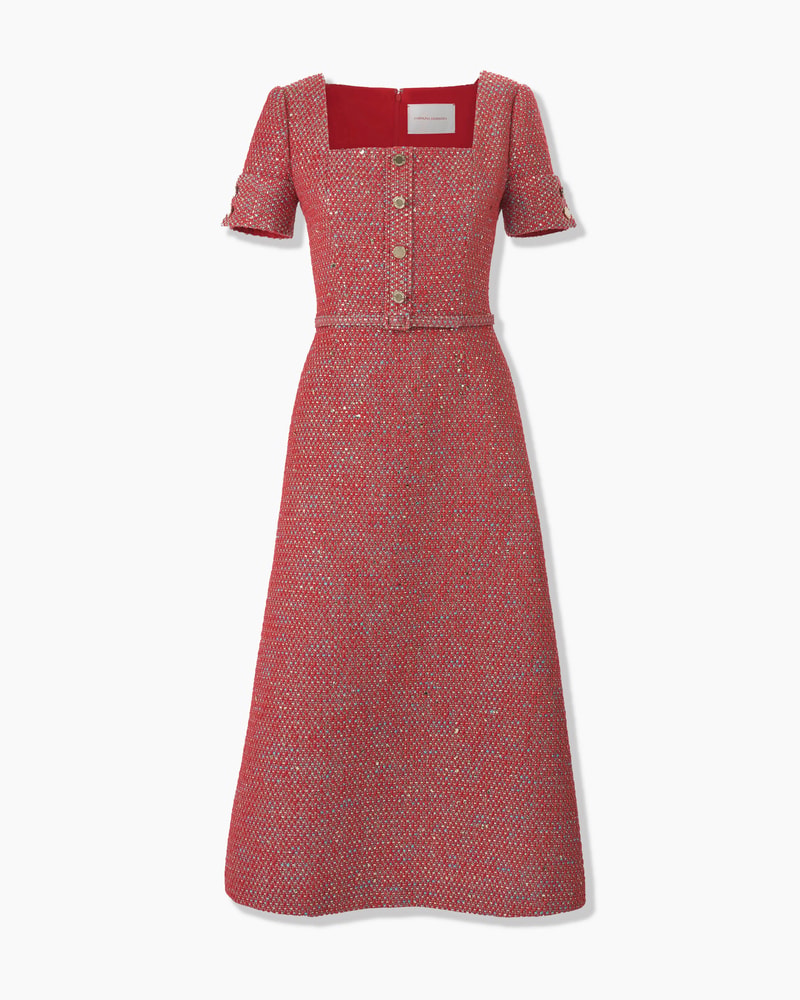 Lurex Tweed A-Line Midi Dress