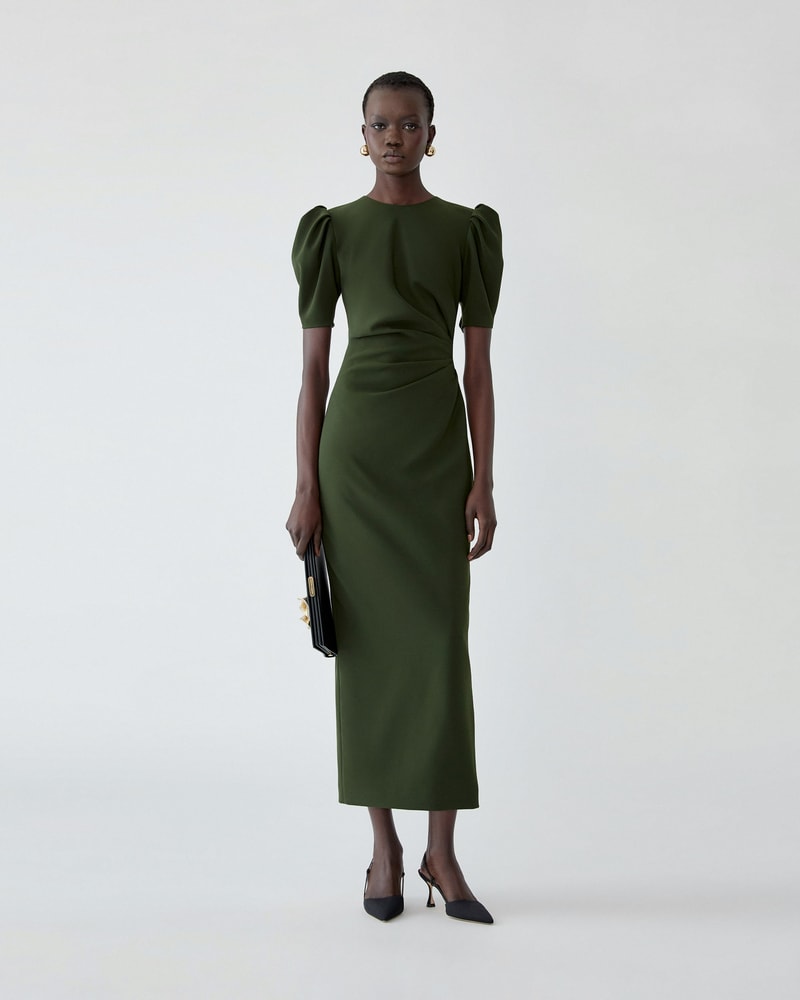 Puff-Sleeve Midi Dress