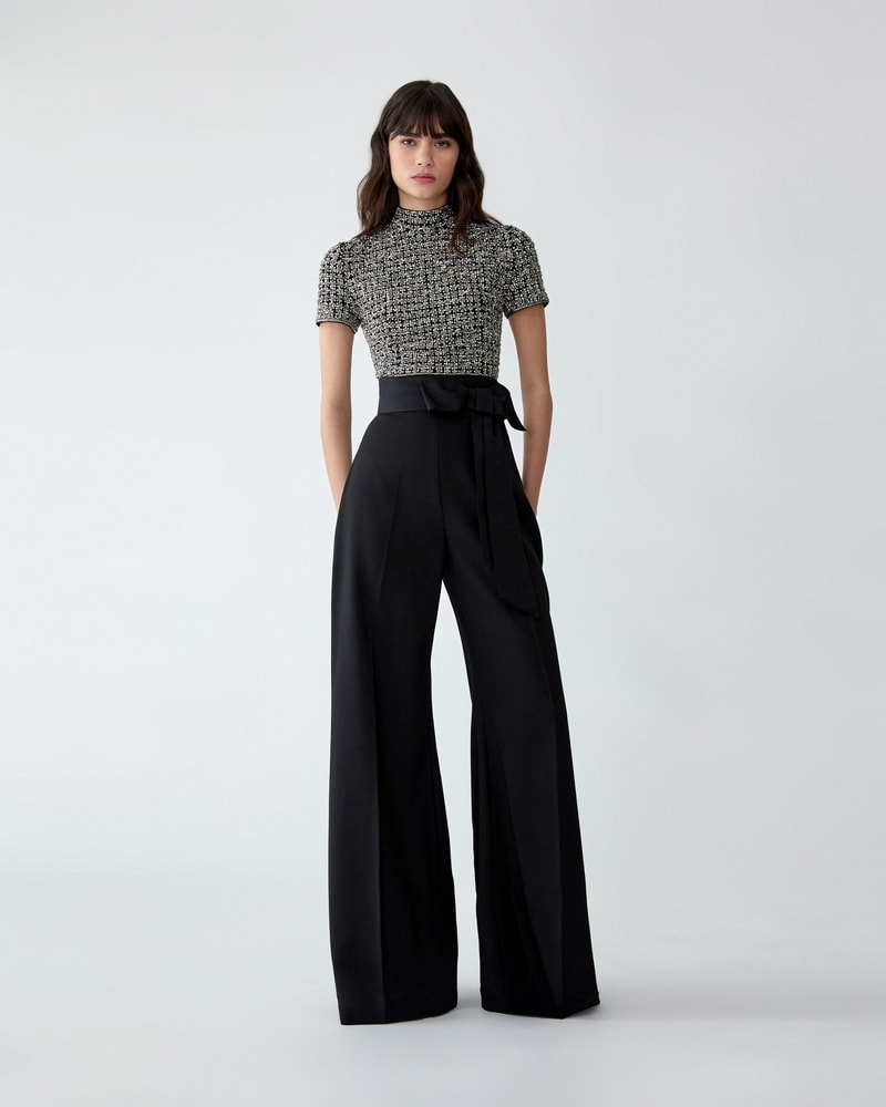Metallic Embroidered Tulle Crop Top