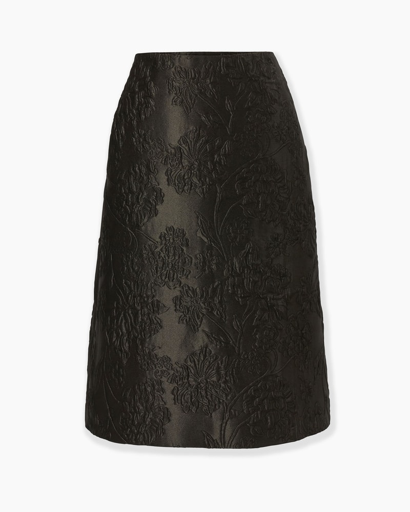 Floral Cloque Lurex Jacquard Pencil Skirt