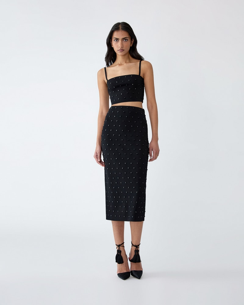 Polka Dot Beaded Pencil Skirt