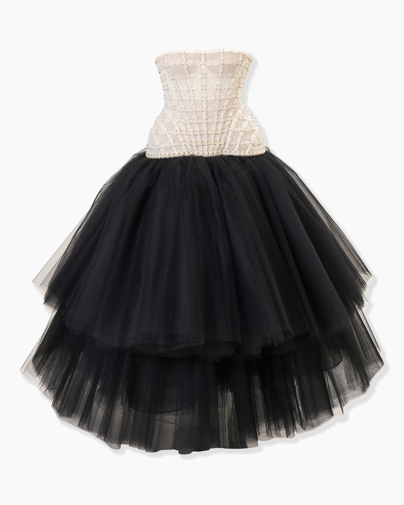 Pearl-Embroidered Stapless Midi Dress