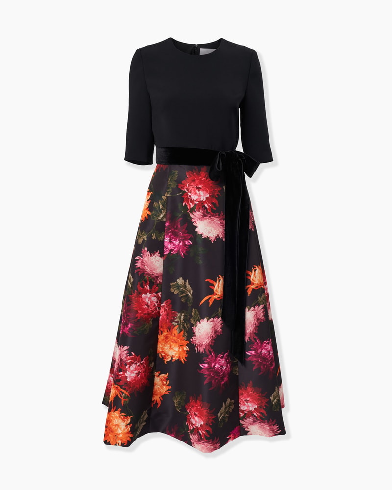 Chrysanthemum-Print Midi Dress