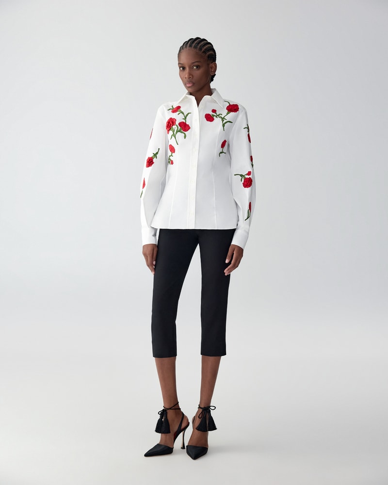 Carnation-Embroidered Shirt