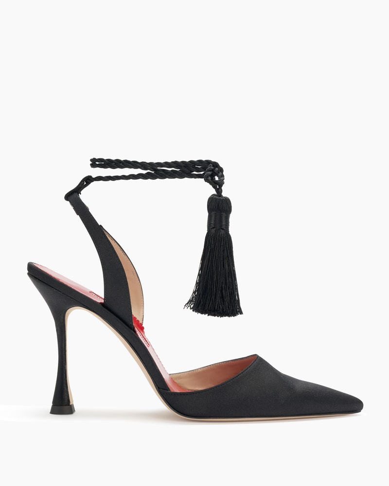 Satin Slingback Pumps with Tassels