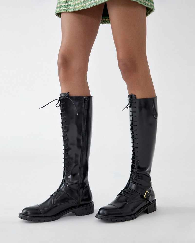 Spazzolato Leather Tall Lace-Up Boots