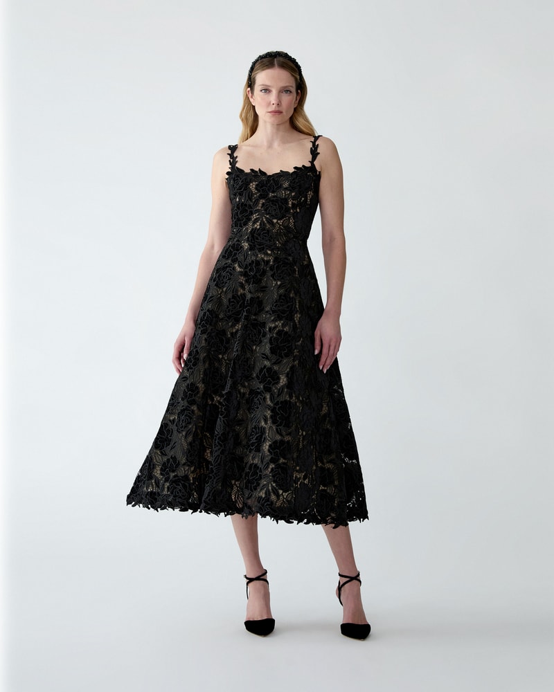 Velvet Rose Lace Midi Dress