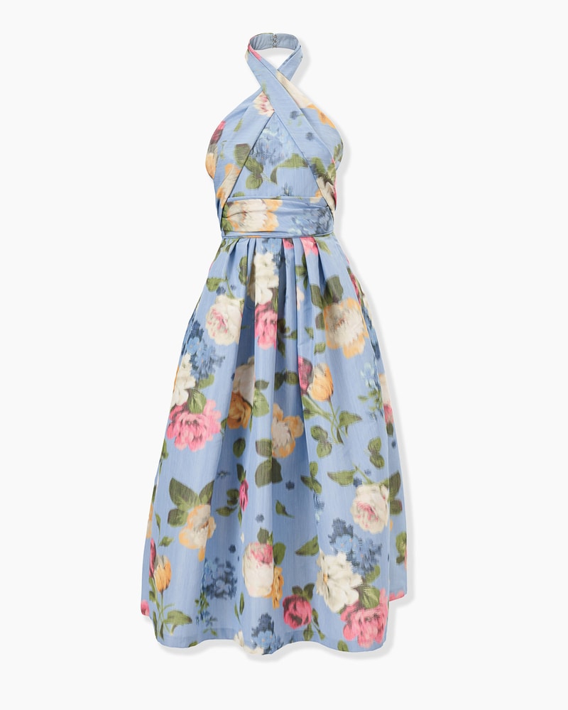 Chiné Floral-Print Halterneck Dress
