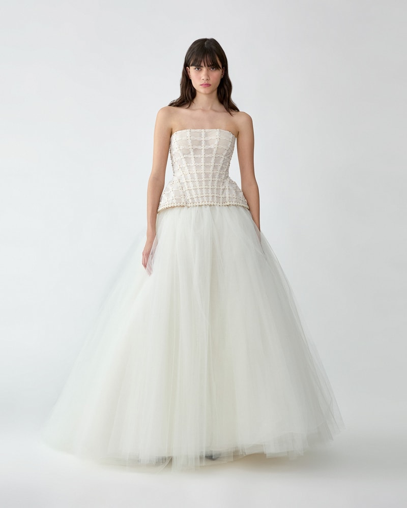 Crystal-Embroidered Strapless Gown