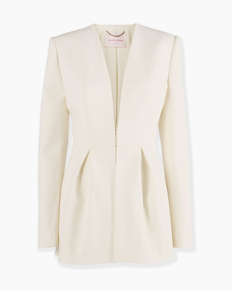 Pleated V-Neck Wool Jacket