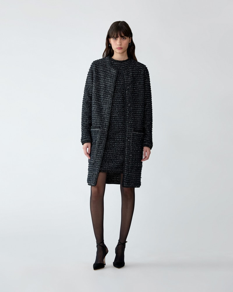 Sequined Knit Tweed Wool Coat