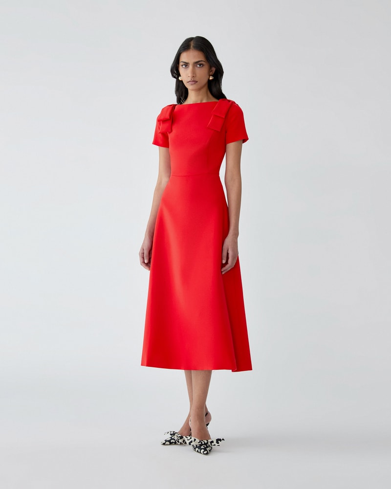 Bow-Shoulder Midi Dress