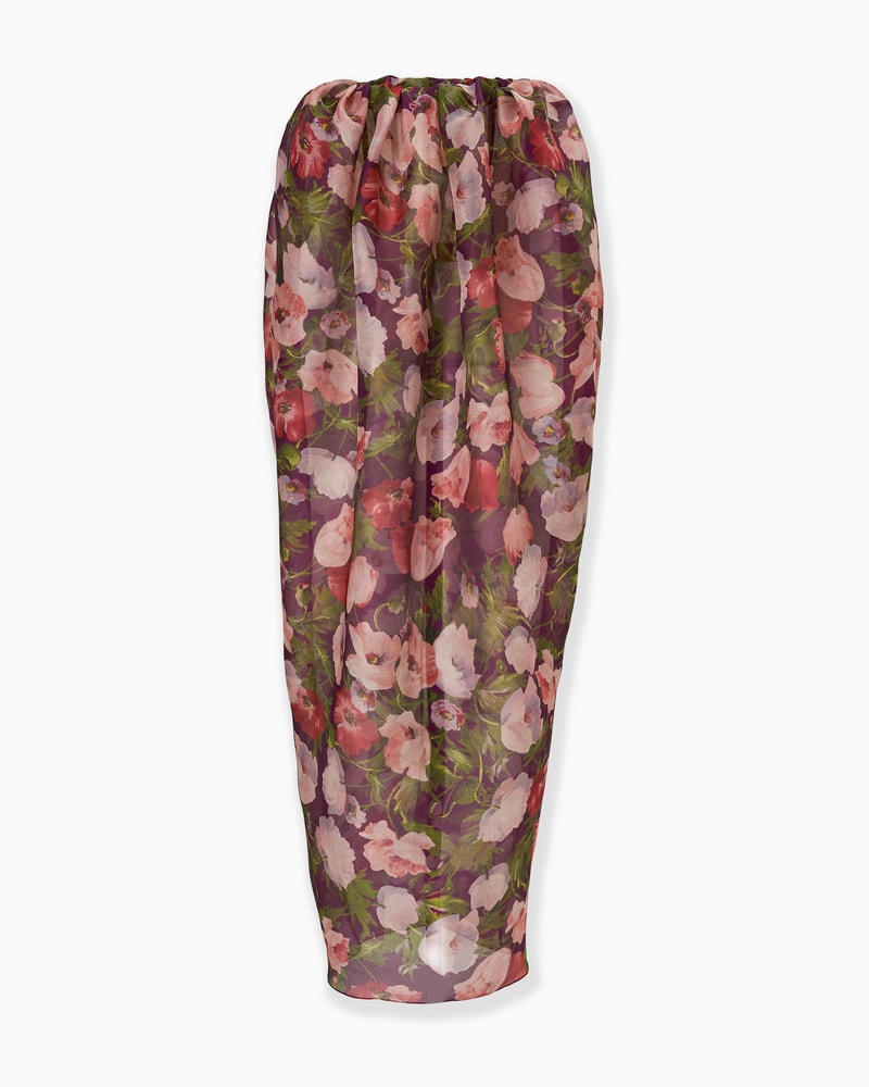 Poppy-Print Organza Maxi Dress