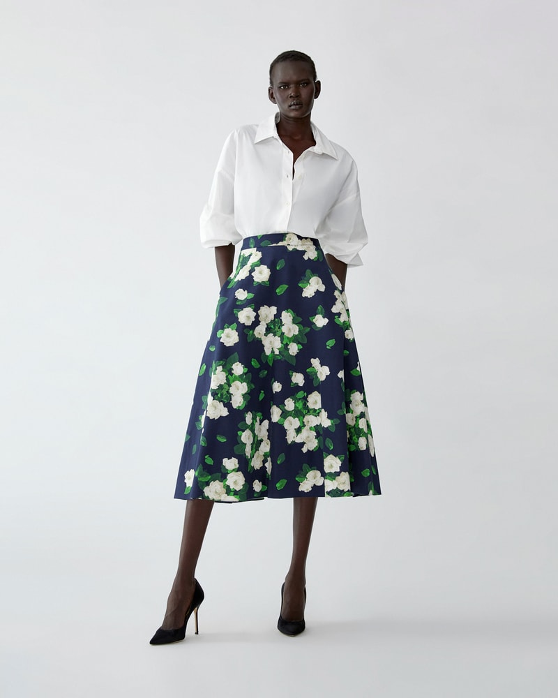 Rose-Print Midi Skirt