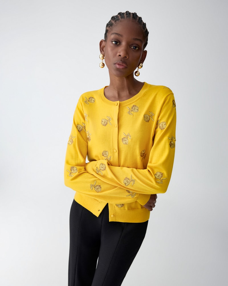 Carnation-Embroidered Cardigan