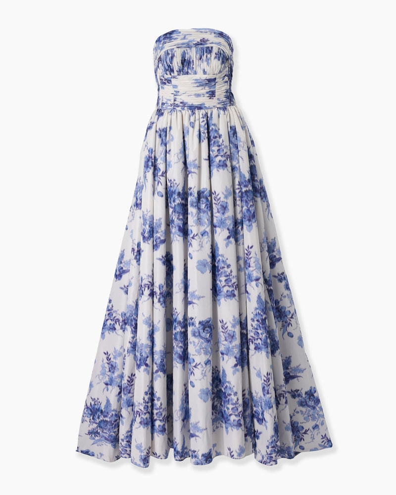 blue carolina herrera dress Chiné Floral-Print Strapless Gown Color:Bay Leaf Black Black Tea-Length Dresses: Styles, CROSS Blue sequin dress only care label to
