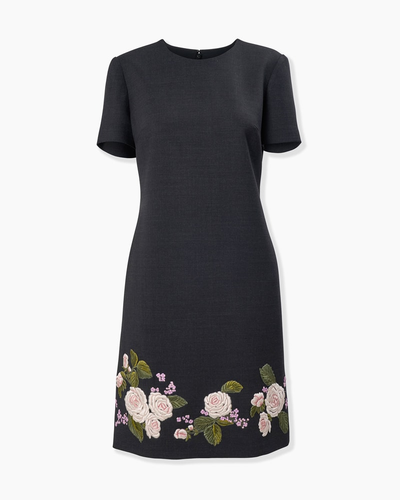 Rose-Embroidered Shift Dress
