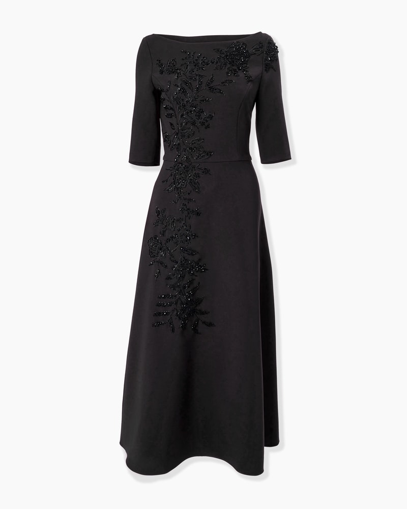 Embroidered Boat-Neck Midi Dress
