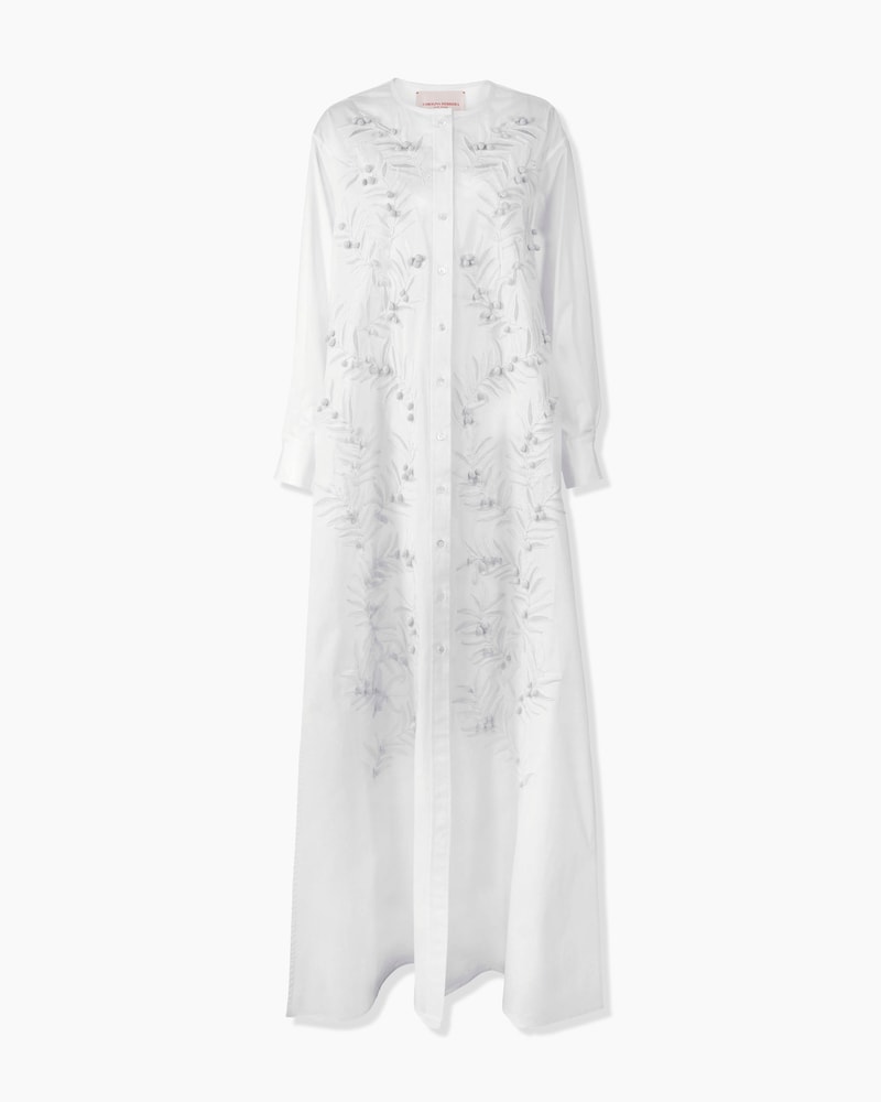 Embroidered Button-Front Gown