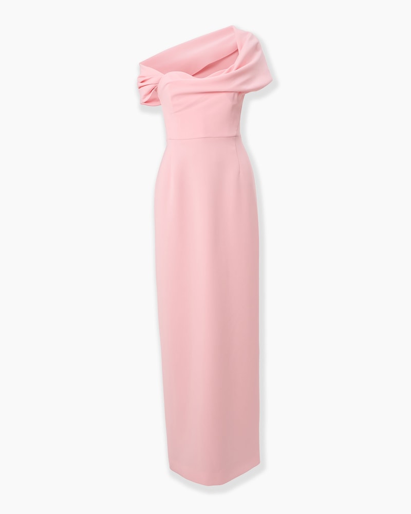 Draped Off-Shoulder Column Gown