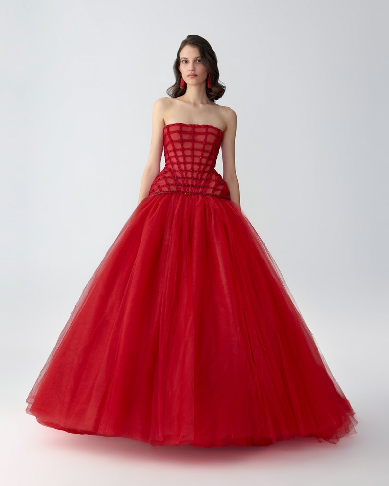 Crystal-Embroidered Strapless Gown