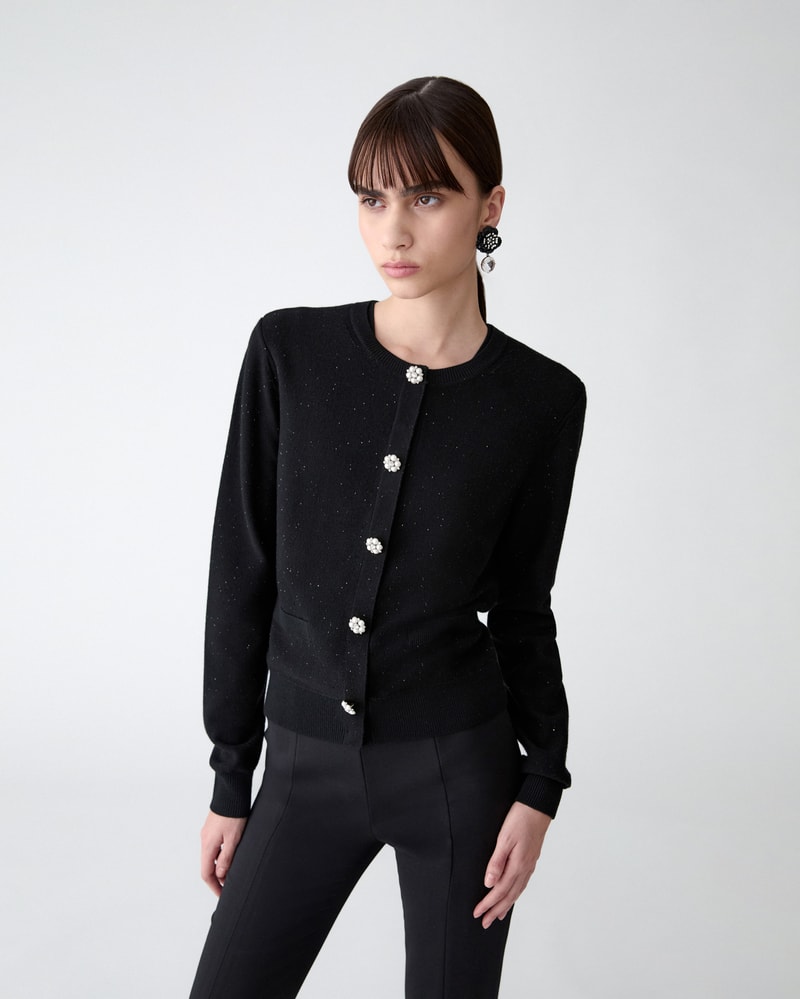 Sequined Cardigan with Pearl Buttons