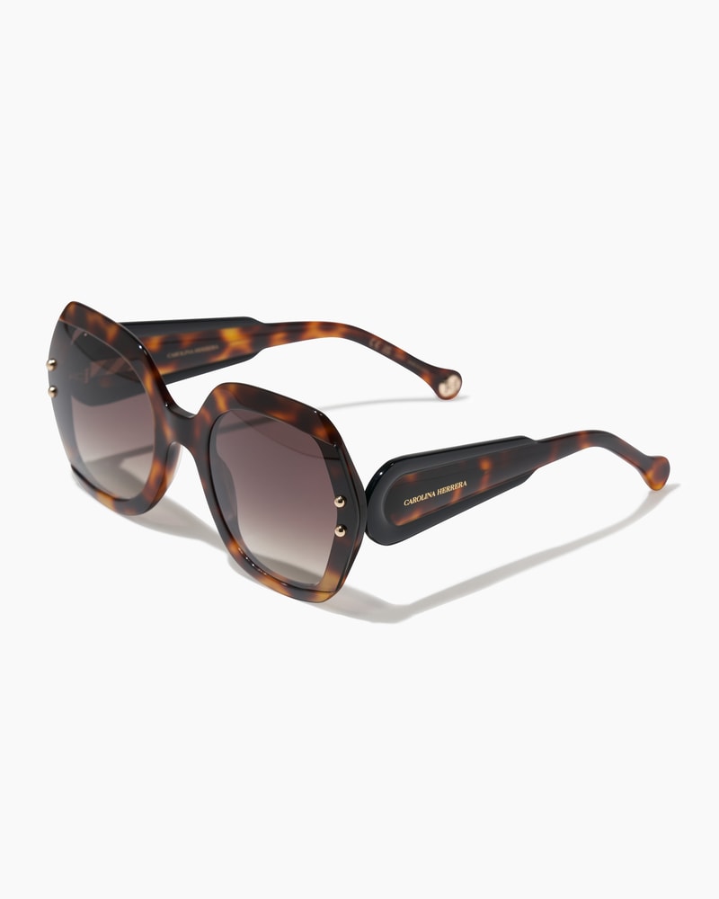 Hexagonal Frame Sunglasses with Contrast Temples