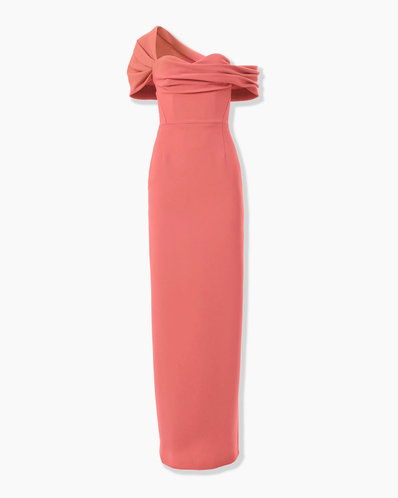 Draped Off-Shoulder Column Gown