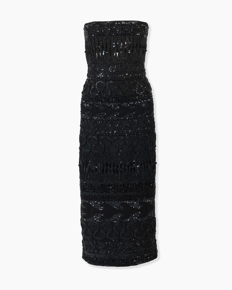 Embroidered Tulle Strapless Midi Dress