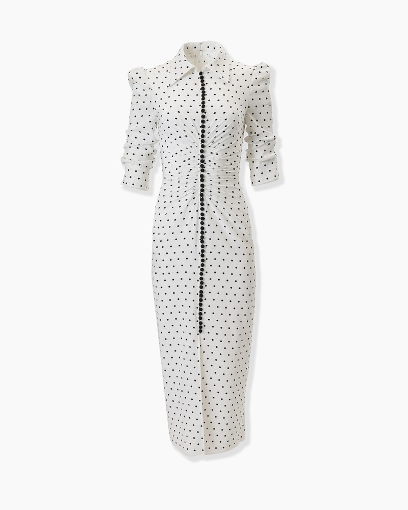 polka shirt dress Off White Polka Dot Sleeveless Shirt Dress with Pockets Large