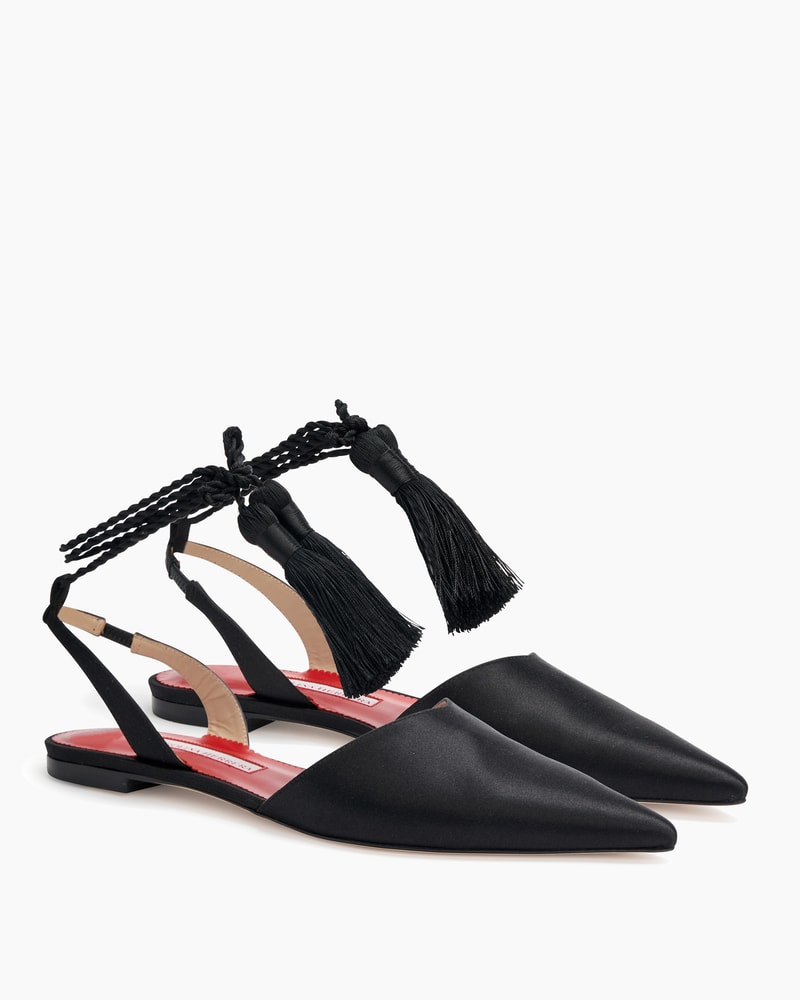 Satin Slingback Flats with Tassels