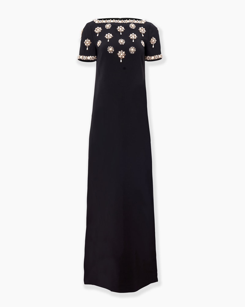 Medallion-Embroidered Gown with Bows
