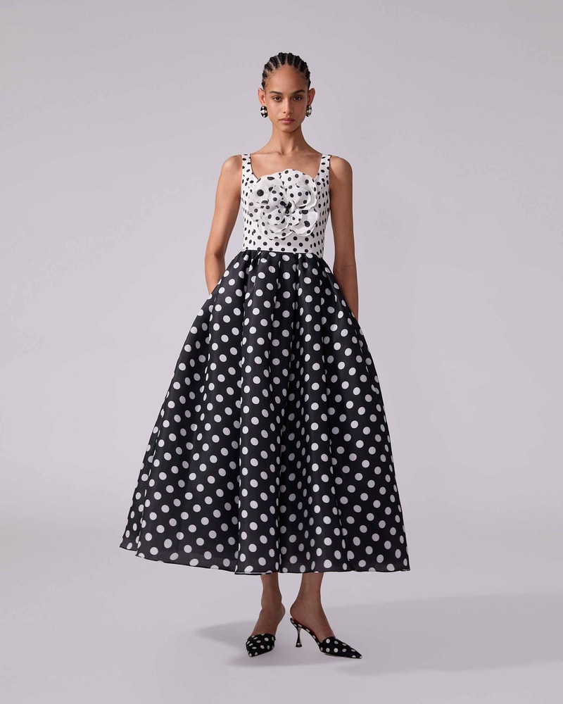 Polka Dot Midi Dress With Rosette