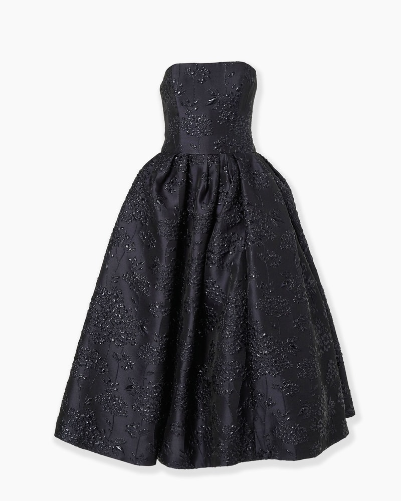 Floral Lurex Jacquard Strapless Dress