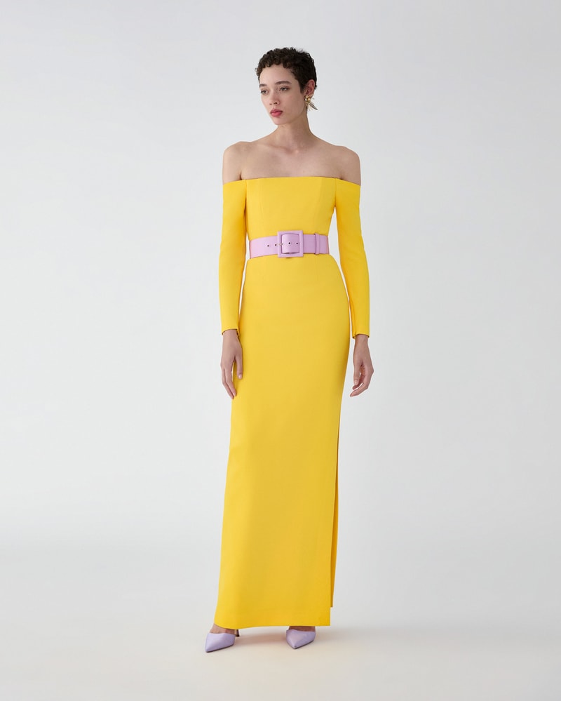 Off-Shoulder Gown with Belt