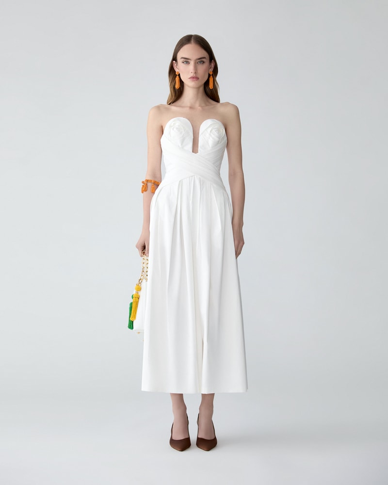 Strapless Draped A-Line Midi Dress