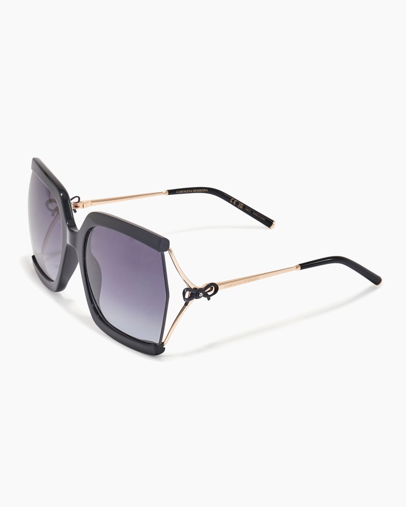 Bow-Embellished Oversized Rectangular Sunglasses