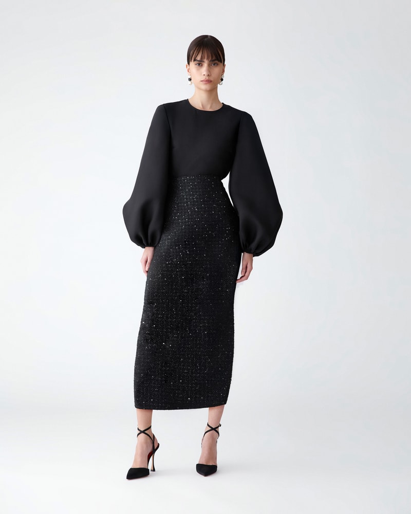 Lurex Tweed Midi Skirt