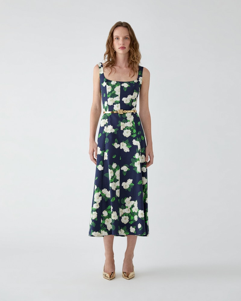 Rose-Print Midi Dress