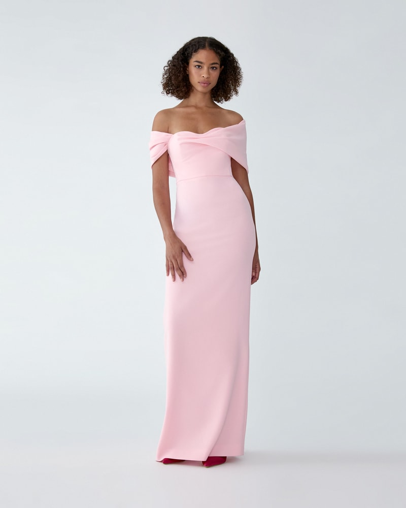 Draped Off-Shoulder Column Gown