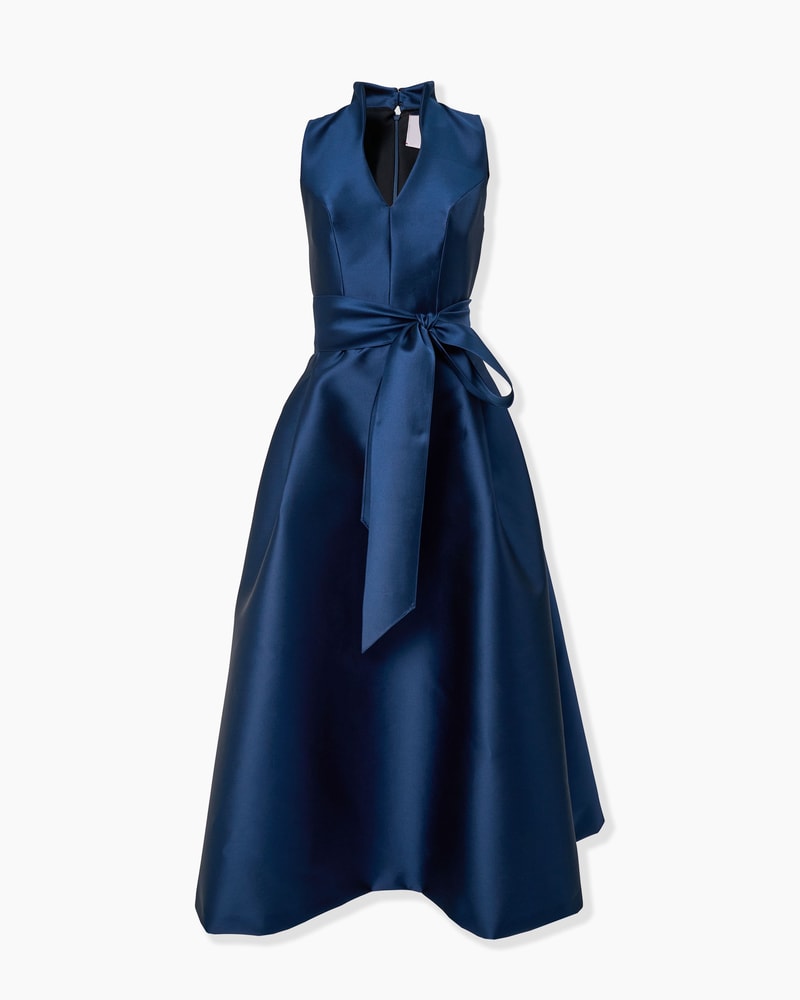 Stand-Collar Mikado Midi Dress