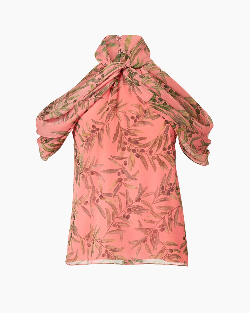 Olive Branch-Print Halterneck Top