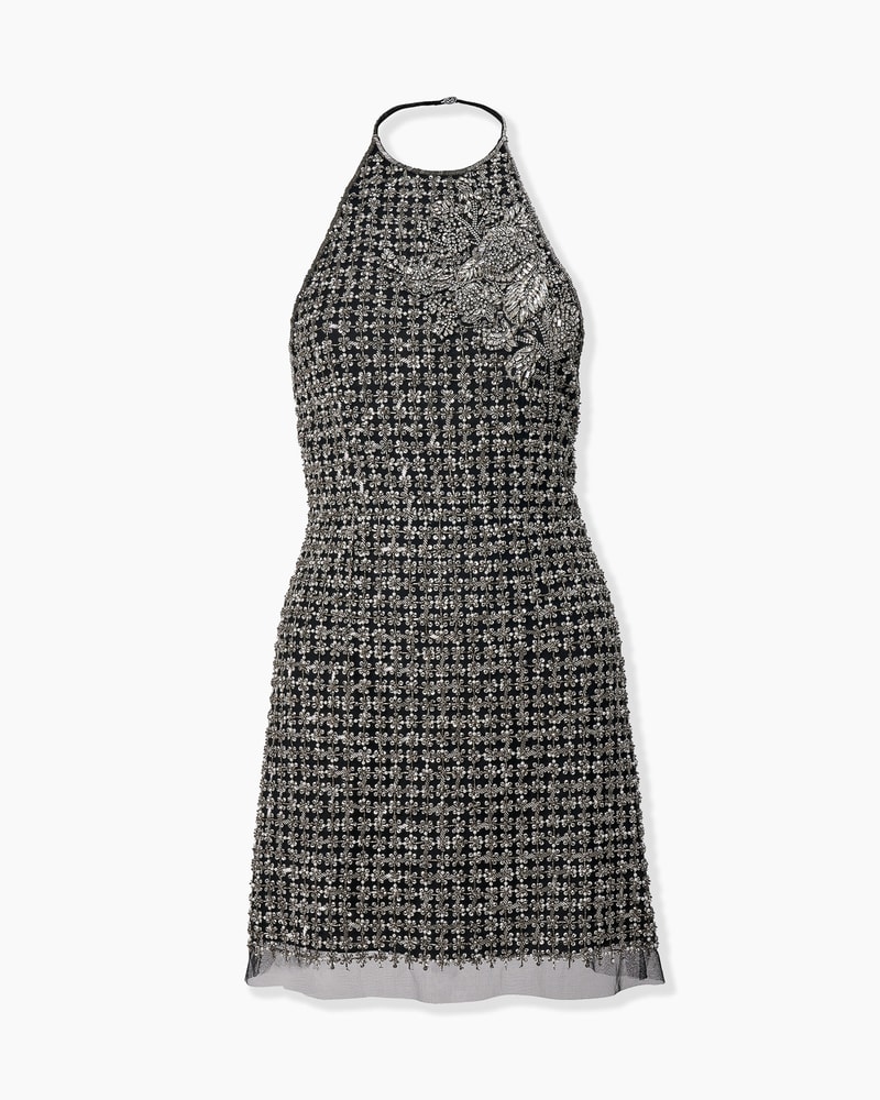 Metallic Embroidered Tulle Mini Dress