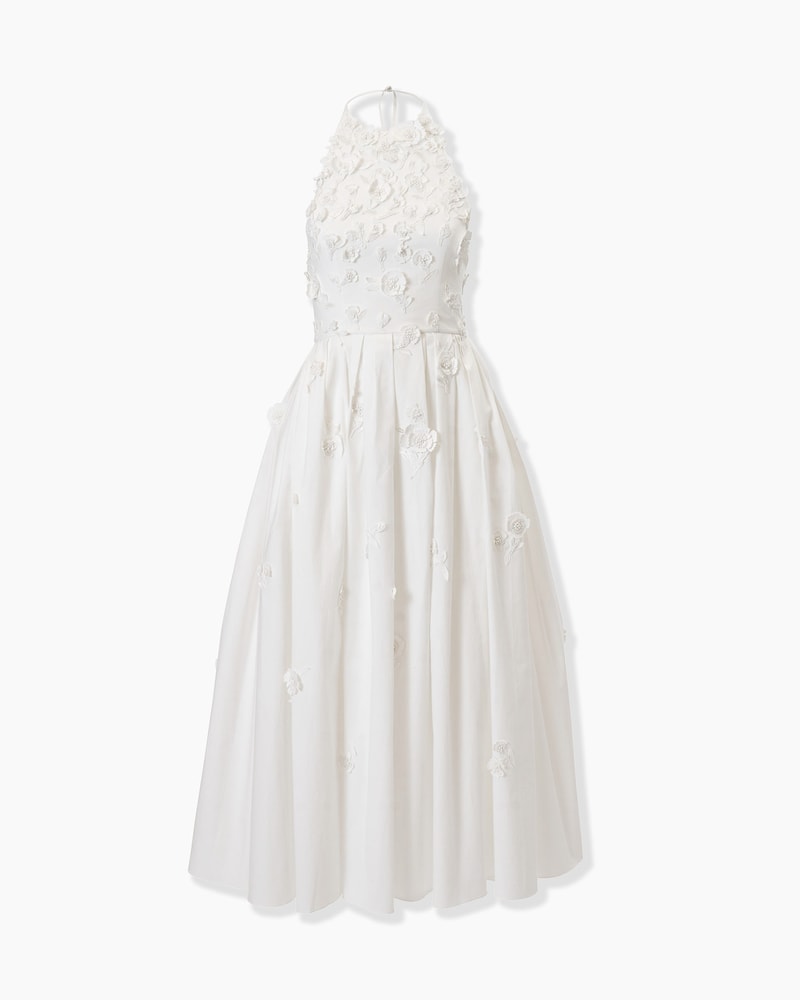 Embroidered Halter Neck Midi Dress