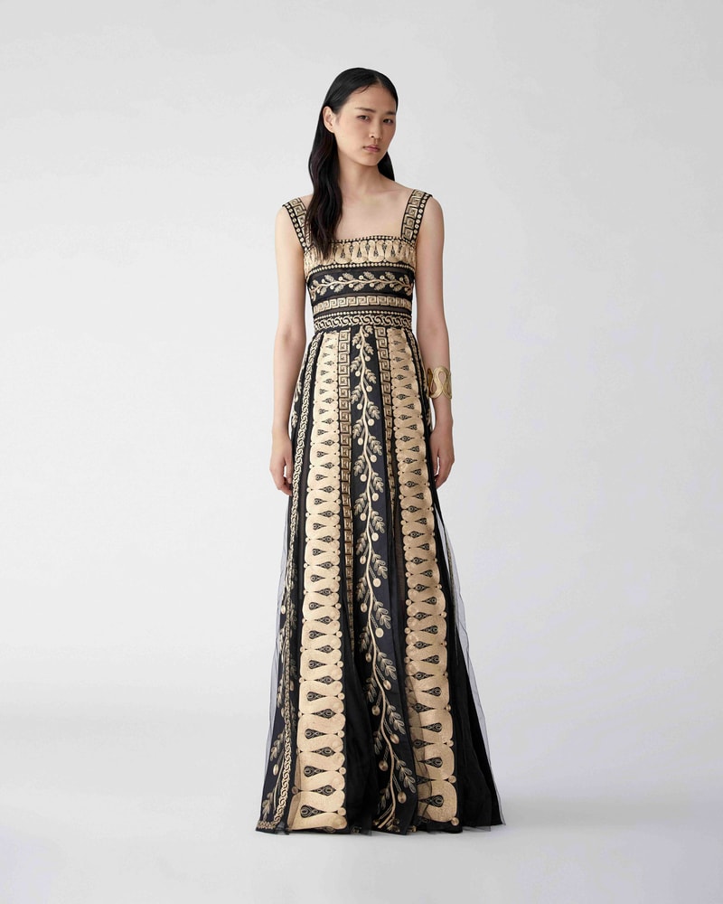 Embroidered A-Line Gown